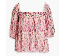 Floral-print plissé-georgette blouse - Pink