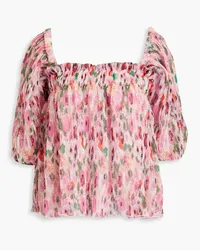 Ganni Floral-print plissé-georgette blouse - Pink Pink