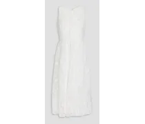 Embroidered tulle midi dress - White