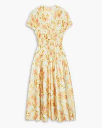 Vince Pleated floral-print satin midi dress - Neutral Neutral