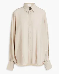 Brunello Cucinelli Bead-embellished silk crepe de chine shirt - Neutral Neutral