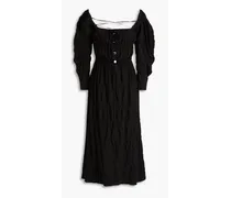 Nora crinkled cotton-blend jacquard midi dress - Black