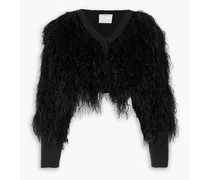 Feather-embellished crepe jacket - Black