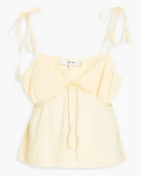 Joie Tie-detailed gathered cotton-jacquard top - Yellow Yellow