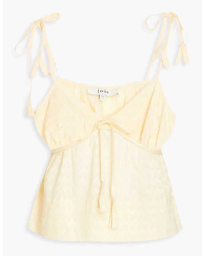 Joie Tie-detailed gathered cotton-jacquard top - Yellow Yellow