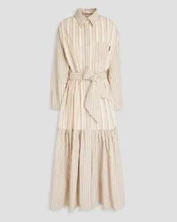 Brunello Cucinelli Belted striped cotton and silk-blend poplin maxi shirt dress - White White