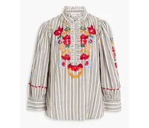 Juliette embroidered striped cotton-jacquard blouse - Multicolor