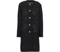 Embellished wool-blend crepe coat - Black