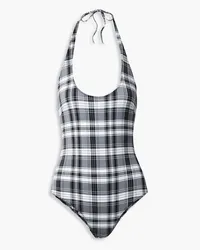 Lisa Marie Fernandez Amber checked halterneck swimsuit - Black Black