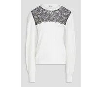 Corded lace-paneled wool sweater - White