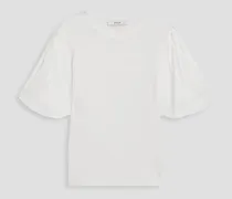 Libby poplin-paneled linen-blend jersey top - White