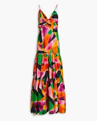 Rebecca Vallance Copacabana twisted printed silk-habotai maxi dress - Orange Orange