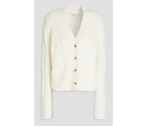 Cable-knit wool and cashmere-blend cardigan - White