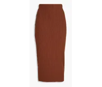 Ribbed-knit midi skirt - Brown