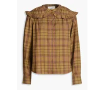 Fergus ruffled checked cotton-flannel shirt - Brown