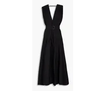 Belted taffeta and cotton-blend poplin maxi dress - Black