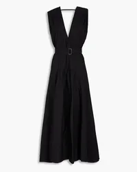 Brunello Cucinelli Belted taffeta and cotton-blend poplin maxi dress - Black Black