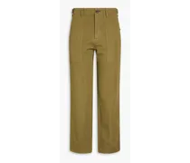 Neil cotton and linen blend-twill straight-leg pants - Green