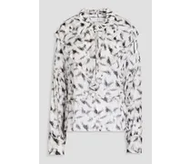 Ruffled metallic printed crepon blouse - White