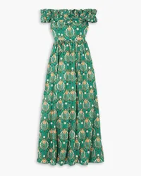 AGUA BENDITA Espliego Lunar off-the-shoulder printed cotton-poplin maxi dress - Green Green