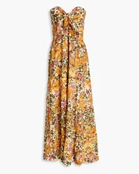 ba&sh Strapless knotted printed cotton midi dress - Neutral Neutral