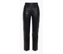 Crinkled-leather tapered pants - Black