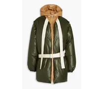 Belted shell hooded down coat - Green