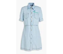 Embroidered denim mini shirt dress - Blue