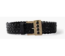 Embellished woven leather belt - Black
