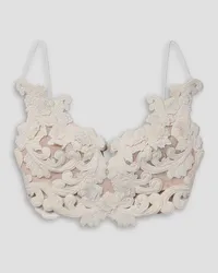 Zimmermann Cropped appliquéd velvet lace and mesh top - White White