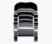 Striped chenille-trimmed knitted sweater - Black