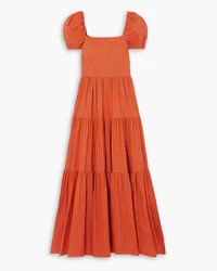 Caroline Constas Hart tiered striped floral-print cotton-blend poplin maxi dress - Red Red