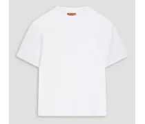 Crochet knit-trimmed cotton-jersey T-shirt - White