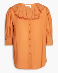 See by Chloé Lace-trimmed ruffled crepe de chine blouse - Orange Orange