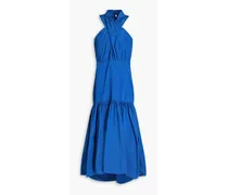 Asymmetric tiered taffeta maxi dress - Blue