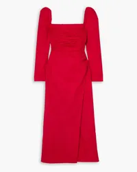 Reformation Isaac gathered cotton-blend poplin maxi dress - Red Red