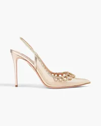 Aquazzura Crystal-embellished mesh slingback pumps - Neutral Neutral