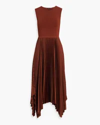 Joseph Dera asymmetric pleated stretch-knit and satin midi dress - Brown Brown