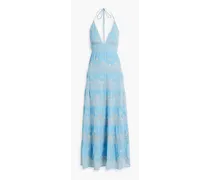 Alice Olivia - Karolina tiered embellished gauze halterneck maxi dress - Blue