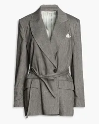 Brunello Cucinelli Belted herringbone linen-blend blazer - Gray Gray