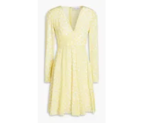 Printed silk crepe de chine mini dress - Yellow