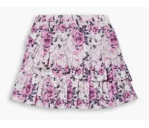 Emma tiered floral-print cotton and silk-blend mini skirt - Purple
