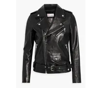 Embroidered leather biker jacket - Black