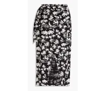 Printed cotton midi wrap skirt - Black