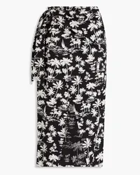 Maje Printed cotton midi wrap skirt - Black Black