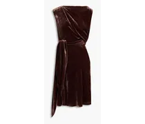 Belted crushed-velvet mini dress - Burgundy