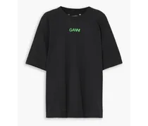 Printed stretch recycled-mesh T-shirt - Black