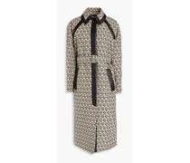 Leather-trimmed cotton-jacquard coat - White