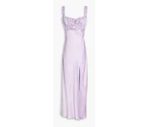 Nina gathered silk-satin maxi dress - Purple