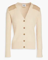 Claudie Pierlot Cotton-twill paneled ribbed-knit cardigan - Neutral Neutral